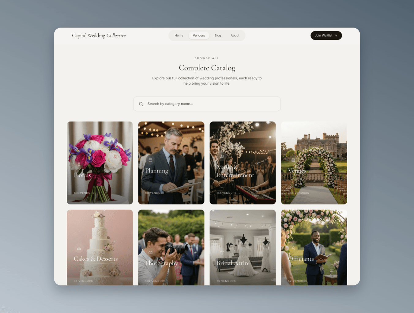 Capital Wedding Collective vendor category catalog preview